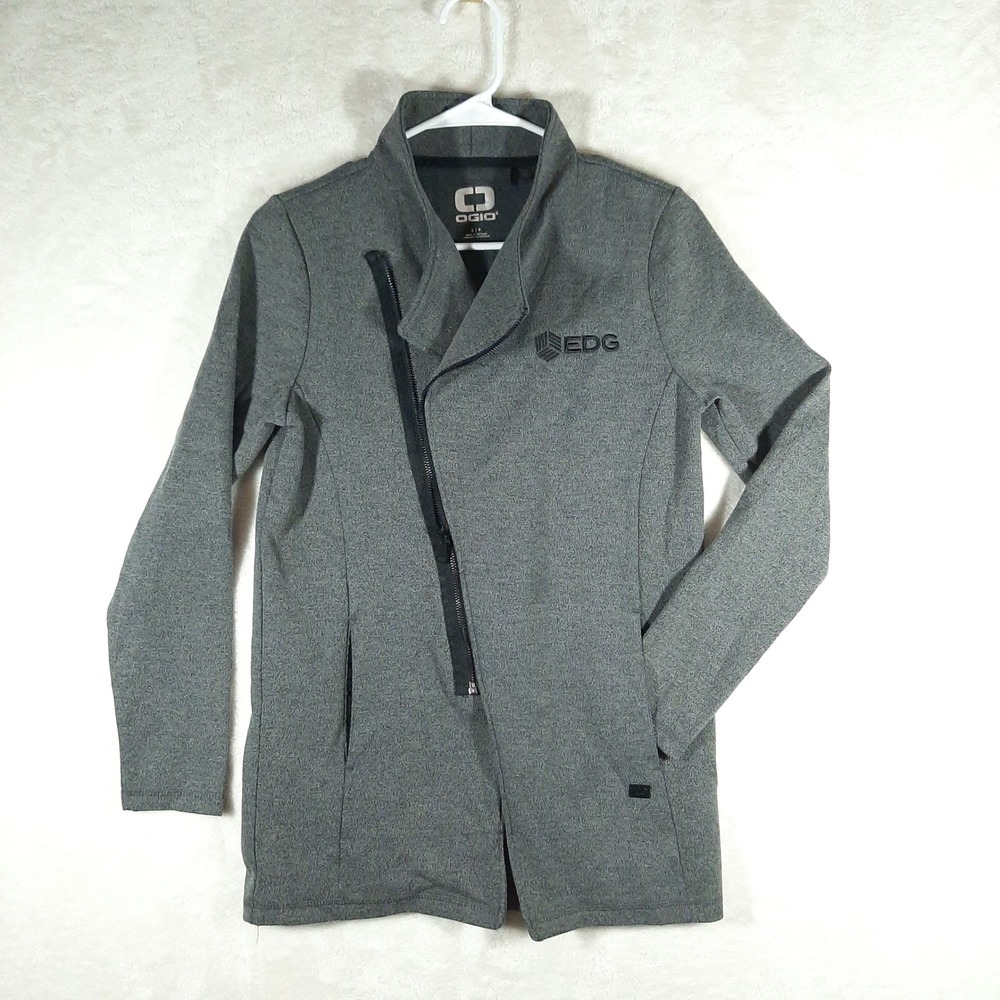 OGIO Women Heather Grey Asymmetrical Full Zip Jacket EDG Logo Athletic Small S
